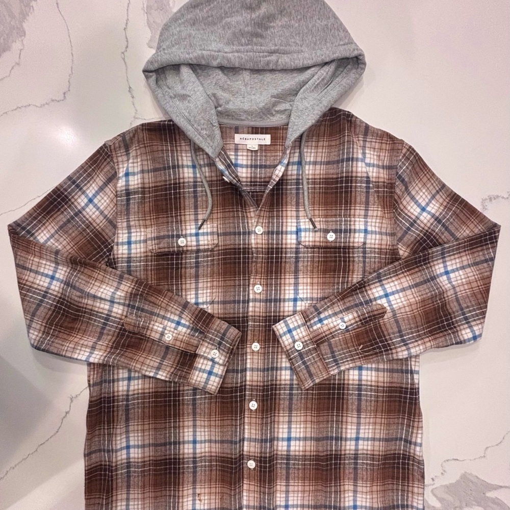 Aeropostale Brown and Blue Hooded Sweatshirt